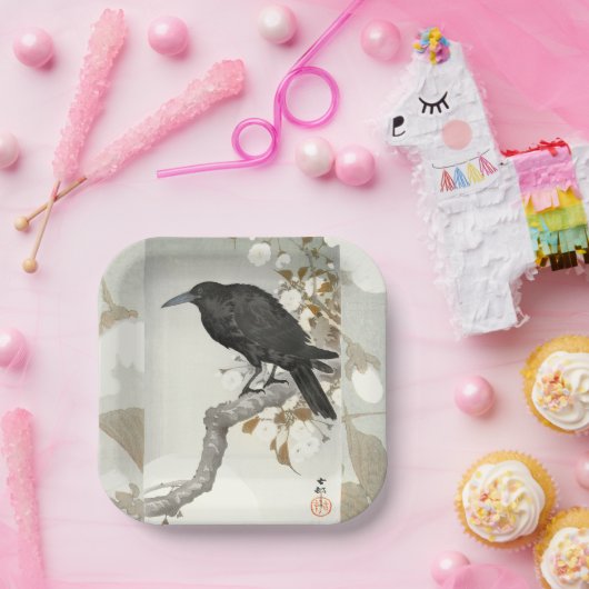 Crow Raven Koson Japanese Bird Papieren Bordje (Feest)