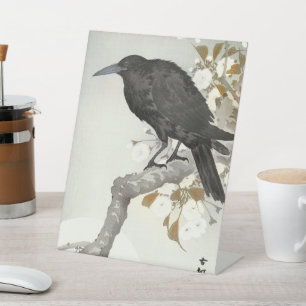 Crow Raven Koson Japanese Bird Reclamebord Met Voetstuk