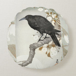 Crow Raven Koson Japanese Bird Rond Kussen