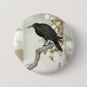 Crow Raven Koson Japanese Bird Ronde Button 5,7 Cm