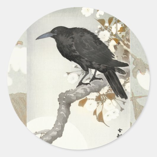 Crow Raven Koson Japanese Bird Ronde Sticker (Voorkant)