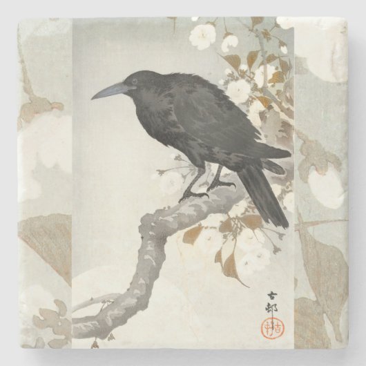 Crow Raven Koson Japanese Bird Stenen Onderzetter (Voorkant)