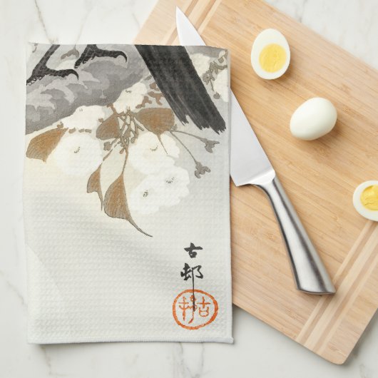 Crow Raven Koson Japanese Bird Theedoek (Quarter Fold)