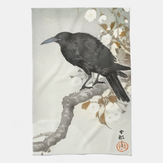 Crow Raven Koson Japanese Bird Theedoek (Verticaal)