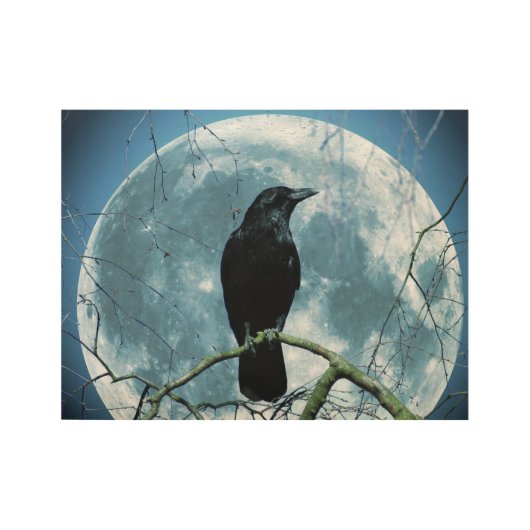 Crow Raven Moon Night Gothic Fantasy Stunning Houten Poster (Voorkant)