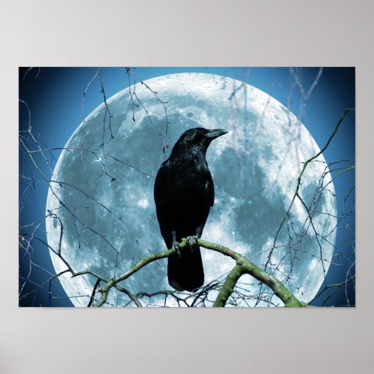 Crow Raven Moon Night Gothic Fantasy Stunning Poster (Voorkant)