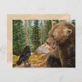 Crow Raven teasing Grizzly Beer wildlife briefkaar Briefkaart (Voorkant / Achterkant)