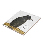 Crow Raven Zwart rustiek  Waterverf vogel Tegeltje (Zijkant)