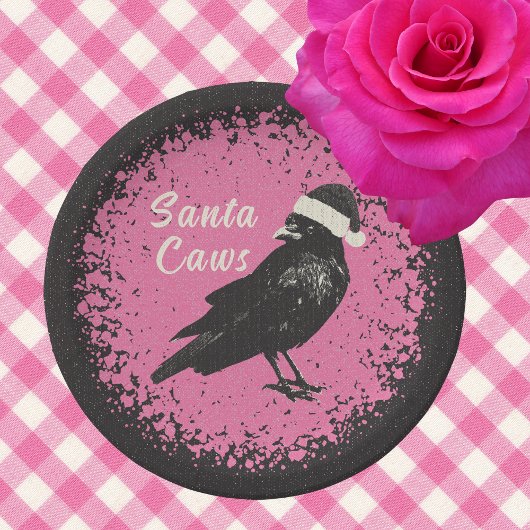 Crow Santa Pink en Black Christmas Gothic Papieren Bordje