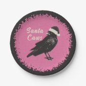 Crow Santa Pink en Black Christmas Gothic Papieren Bordje (Voorkant)