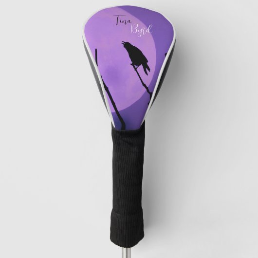 Crow Silhouette Lavender Paarse Moon Golfheadcover (Voorkant)