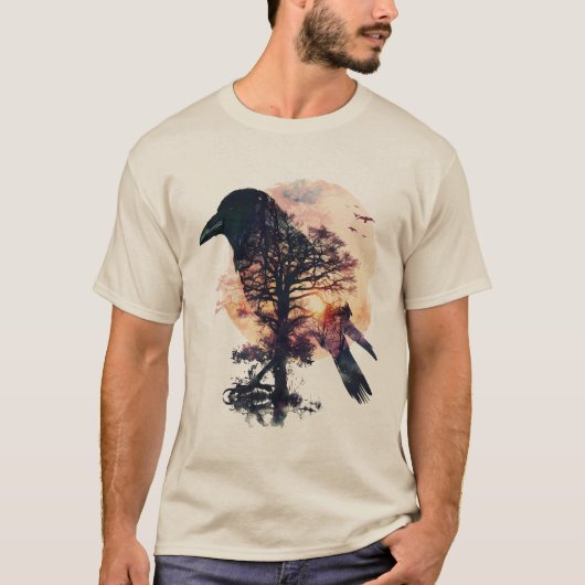 Crow Silhouette - Raven Silhouette bij zonsonderga T-shirt (Voorkant)