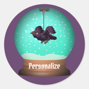 Crow Snow wereldbol raven herfst Unieke paarse got Ronde Sticker