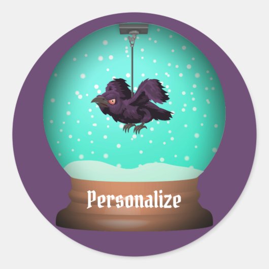 Crow Snow wereldbol raven herfst Unieke paarse got Ronde Sticker (Voorkant)