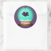 Crow Snow wereldbol raven herfst Unieke paarse got Ronde Sticker (Tas)