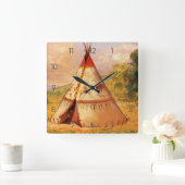 Crow Teepee Wigwam, George Catlin Art Vierkante Klok (Huis)