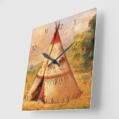 Crow Teepee Wigwam, George Catlin Art Vierkante Klok (Hoek)