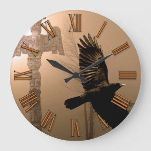 Crow & Totem Pole Native American Art Clock Grote Klok