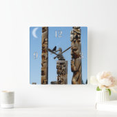 Crow & Totem Poles Native American Art Clock Vierkante Klok (Huis)