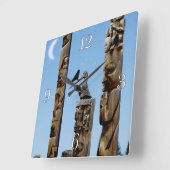 Crow & Totem Poles Native American Art Clock Vierkante Klok (Hoek)