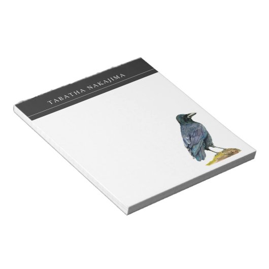 Crow Waterverf Art | Naam toevoegen Notitieblok (Schuin)