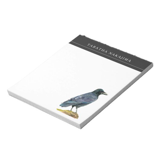 Crow Waterverf Art | Naam toevoegen Notitieblok (Linkerzijde)