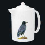 Crow Waterverf Painting Theepot<br><div class="desc">Dit is een waterverf schilderij van kraai. Ik denk dat kraaien mooie veren hebben - zwart,  maar paarse en blauwe kleur onder het zonlicht. Deze kraai is geperst op een boomlogboek met mos dat op de bovenkant groeit.</div>