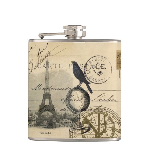 Crow Wereldbol Paris Flask Heupfles (Voorkant)