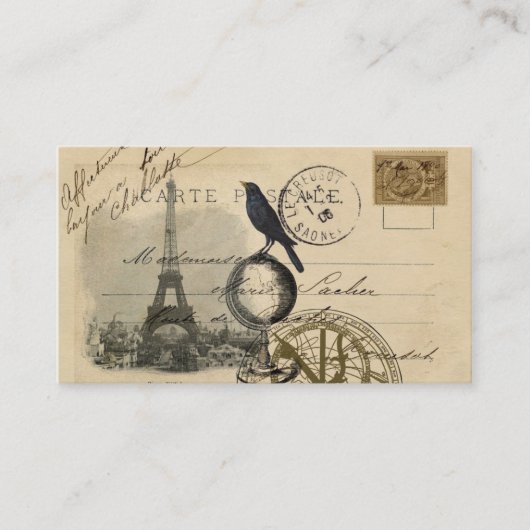 Crow Wereldbol Paris Visitekaartje (Voorkant)