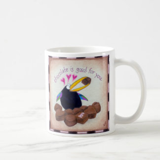 Crow zegt dat chocolade goed voor je is koffiemok