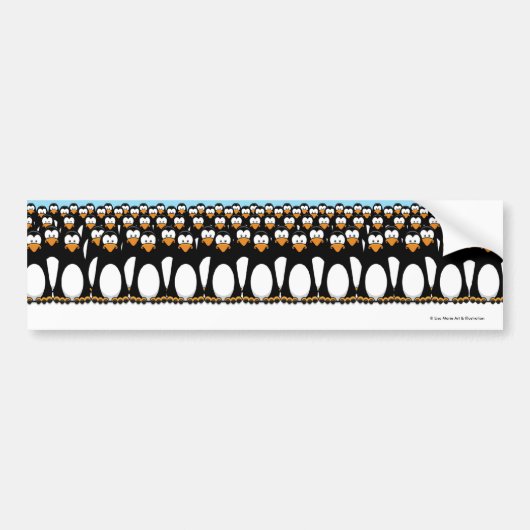 Crowd of Funny Cartoon Penguins op sneeuw Bumpersticker (Voorkant)