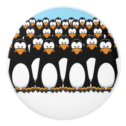 Crowd of Funny Cartoon Penguins op sneeuw Keramische Knop (Voorkant)