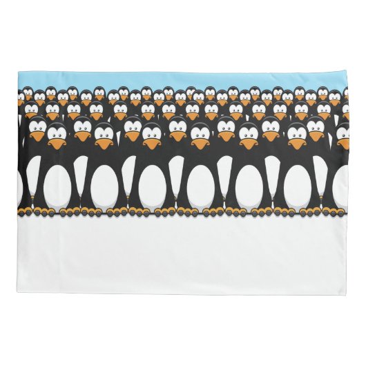 Crowd of Funny Cartoon Penguins op sneeuw Kussensloop (Achterkant)