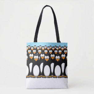 Crowd of Funny Cartoon Penguins op sneeuw Tote Bag