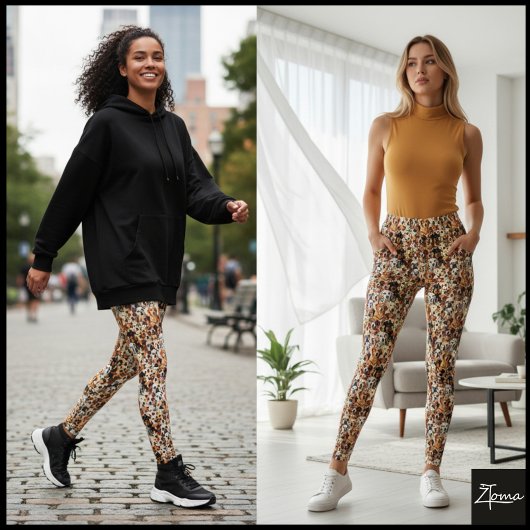 Crowded Realistic Dog Face Breed Pattern Leggings