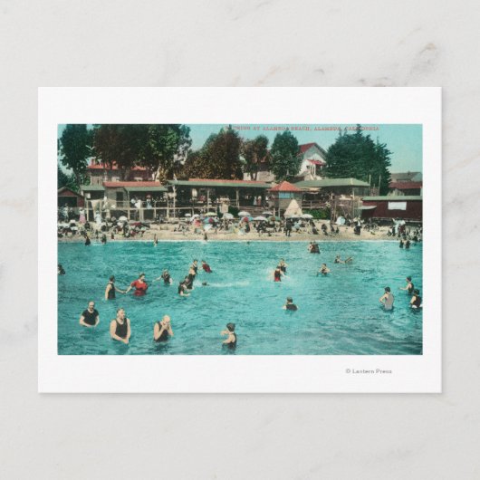 Crowds die zwemmen in Alameda BeachAlameda, CA Briefkaart (Voorkant)