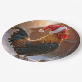 Crowing Christmas Rooster Wearing a Santa Hat Papieren Bordje (Gekanteld)