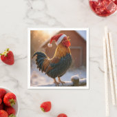 Crowing Christmas Rooster Wearing a Santa Hat Servet (Insitu)