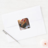Crowing Christmas Rooster Wearing a Santa Hat Vierkante Sticker (Envelop)