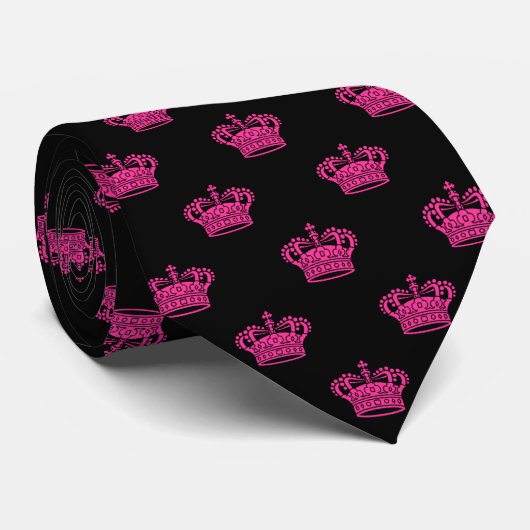 Crown 01 - Hot Pink op zwart Stropdas (Opgerold)