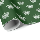 Crown 01 - White on Dark Forest Green Cadeaupapier (Rol Hoek)
