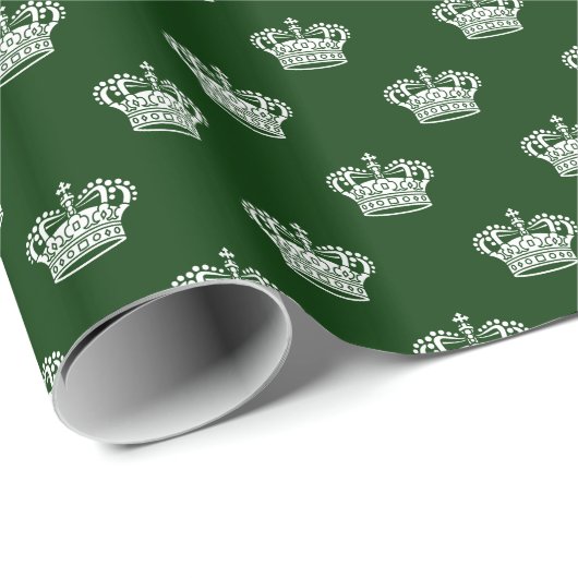 Crown 01 - White on Dark Forest Green Cadeaupapier (Rol Hoek)