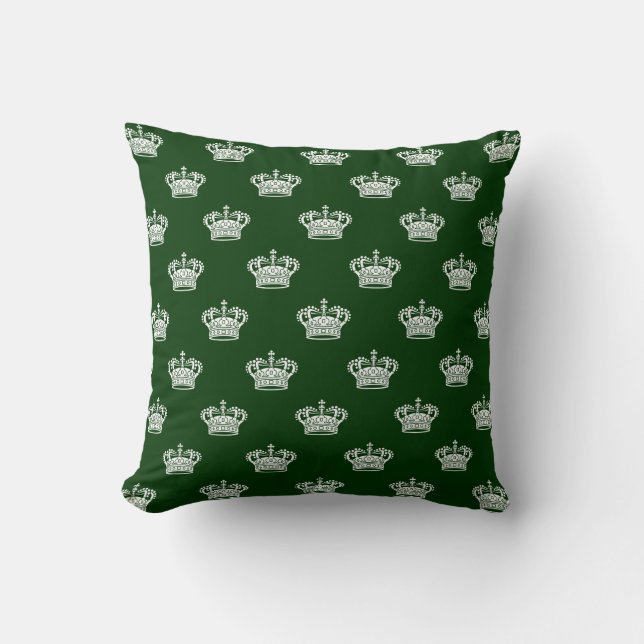 Crown 01 - White on Dark Forest Green Kussen (Voorkant)
