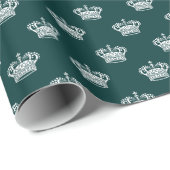 Crown 01 - White on Dark Moss Green Cadeaupapier (Rol Hoek)