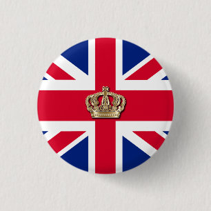 Crown and Union Jack Patriotic 3 Cm Round Badge Ronde Button 3,2 Cm