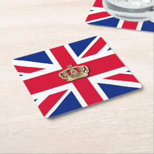 Crown and Union Jack Patriotic Kartonnen Onderzetters
