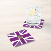 Crown and Union Jack Patriotic Square Paper Coaste Kartonnen Onderzetters (Insitu)