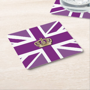 Crown and Union Jack Patriotic Square Paper Coaste Kartonnen Onderzetters