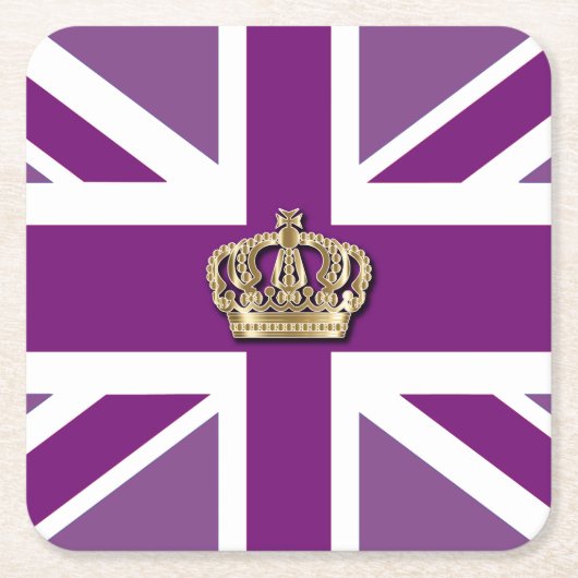 Crown and Union Jack Patriotic Square Paper Coaste Kartonnen Onderzetters (Voorkant)