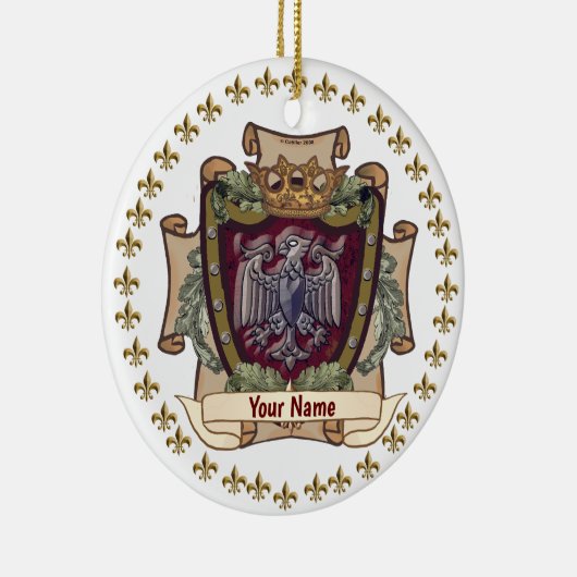 Crown Banner Eagle Achternaam Keramisch Ornament (Rechts)